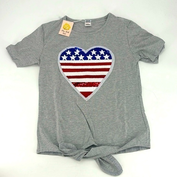 NWT Mia Belle Girls women’s small gray American flag t-shirt - Picture 1 of 10